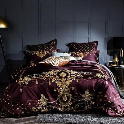 Egyptian Cotton Blue Purple Bedding Set Set 2 / King Size 6Pcs Bed