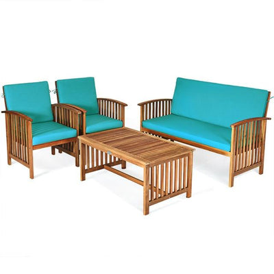 Spectra Sofa:  4Pcs Patio Solid Wood Furniture Set Sposf18 United States / Blue Sofa