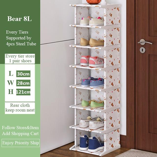 Vertical Shoe Rack Dustproof Cabinet Easy Assembly Organizer Shelf Space-Saving Conner Closet Holder