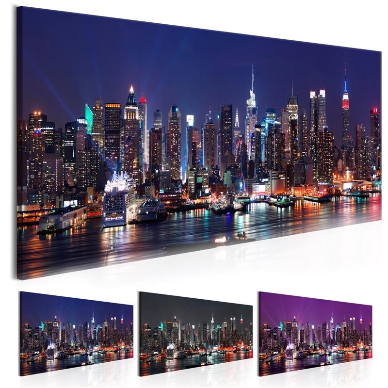 Wall Art:  Vertical Canvas Painting Spwa1564 New York City Night Scene Paintings