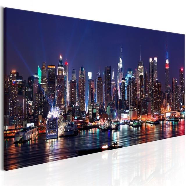 Wall Art:  Vertical Canvas Painting Spwa1564 New York City Night Scene 120Cmx40Cm No Frame / 40131